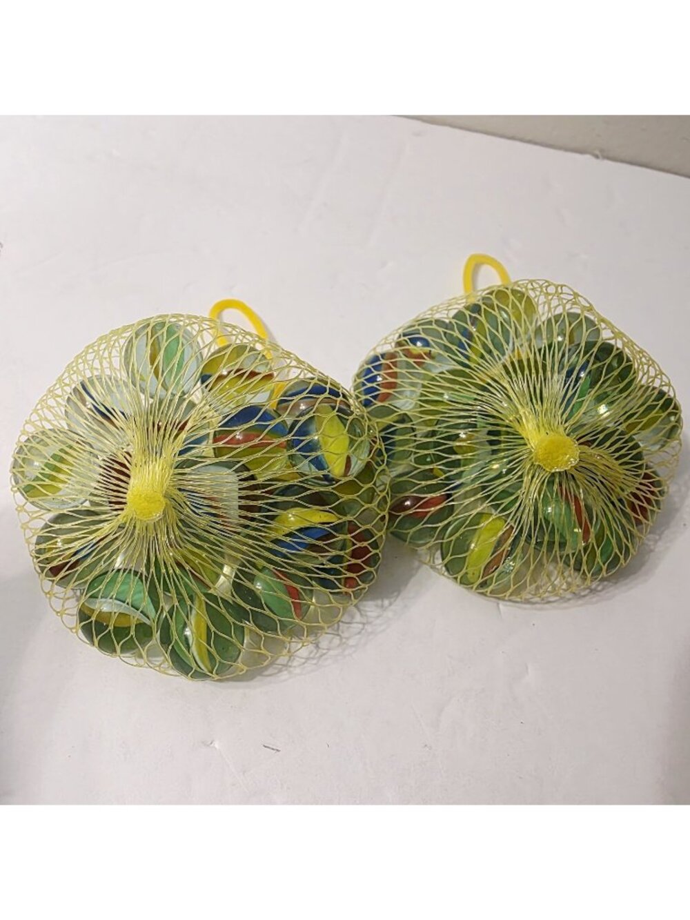 2 Bags 22 Count Each Glass Cat Eyes Marbles Reds Blues Yellow Green
